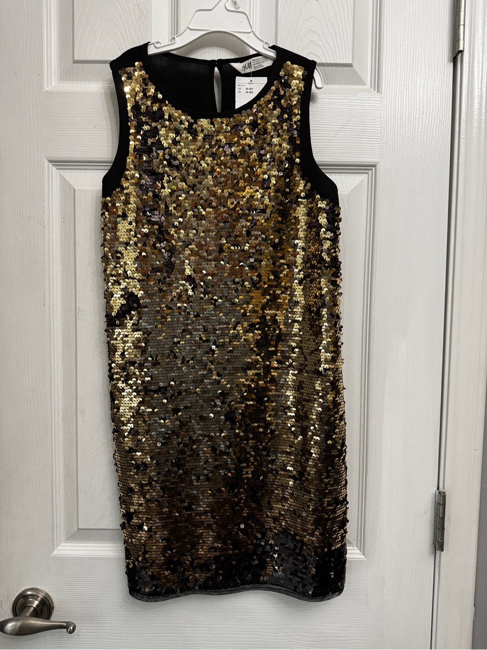 H&M Gold Sequin Sleeveless Dress with Black Trim